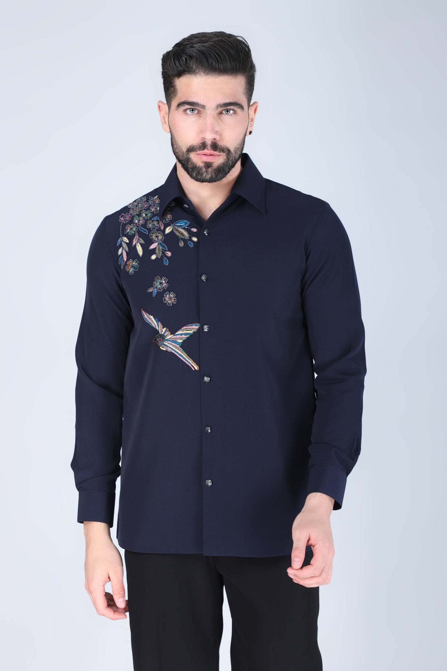 Blue Hand Embroidered shirt for men