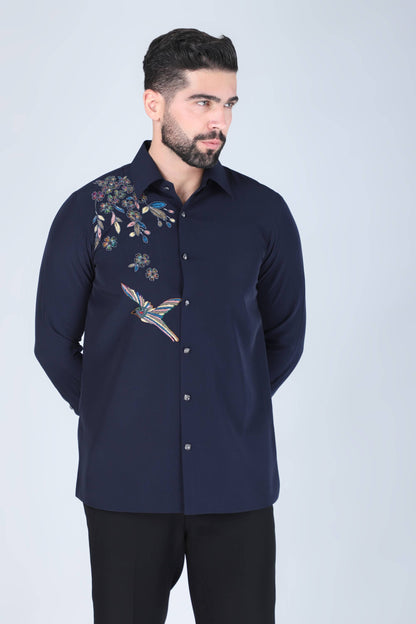 Blue Hand Embroidered shirt for men