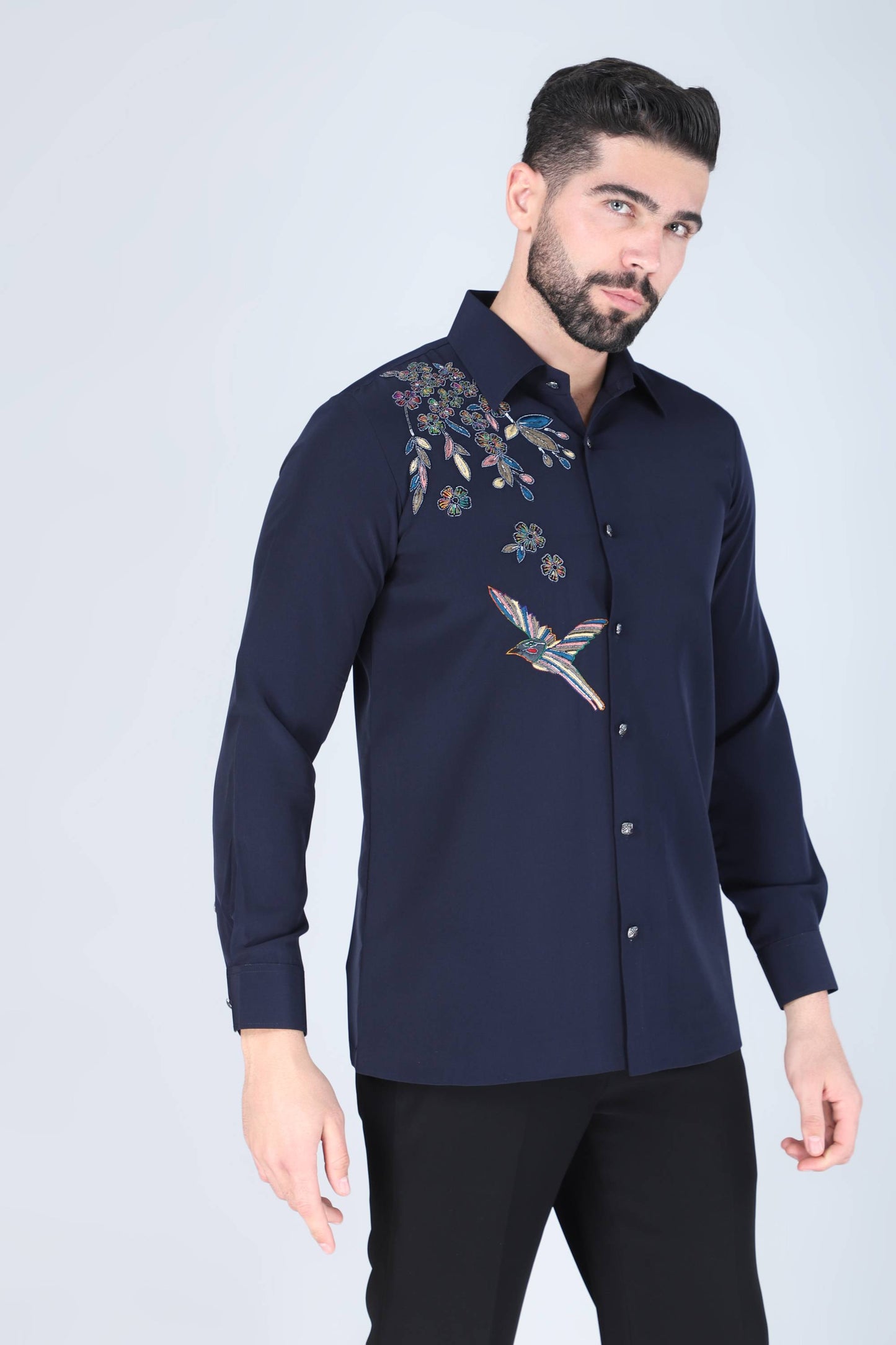 Blue Hand Embroidered shirt for men