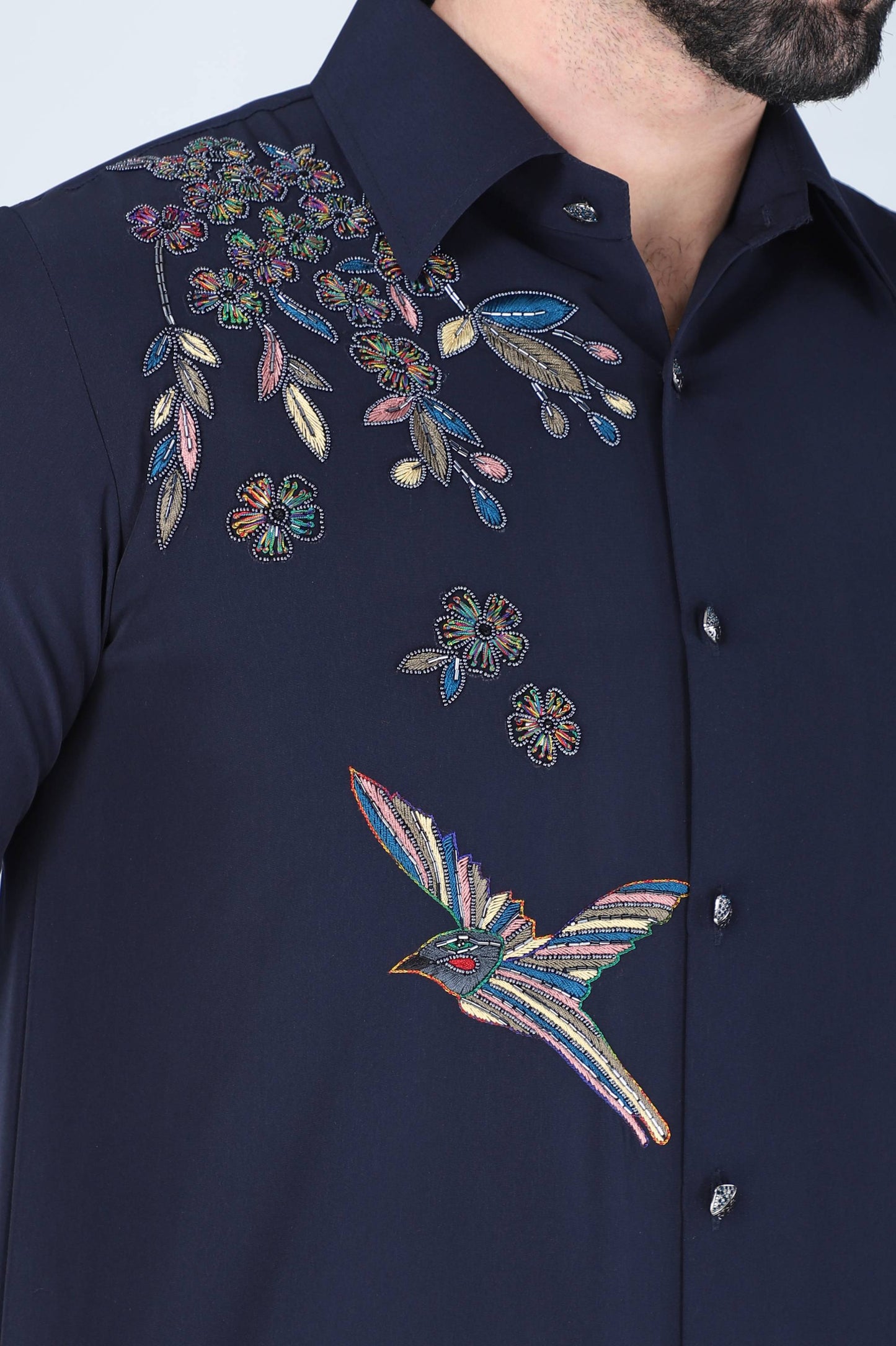 Blue Hand Embroidered shirt for men