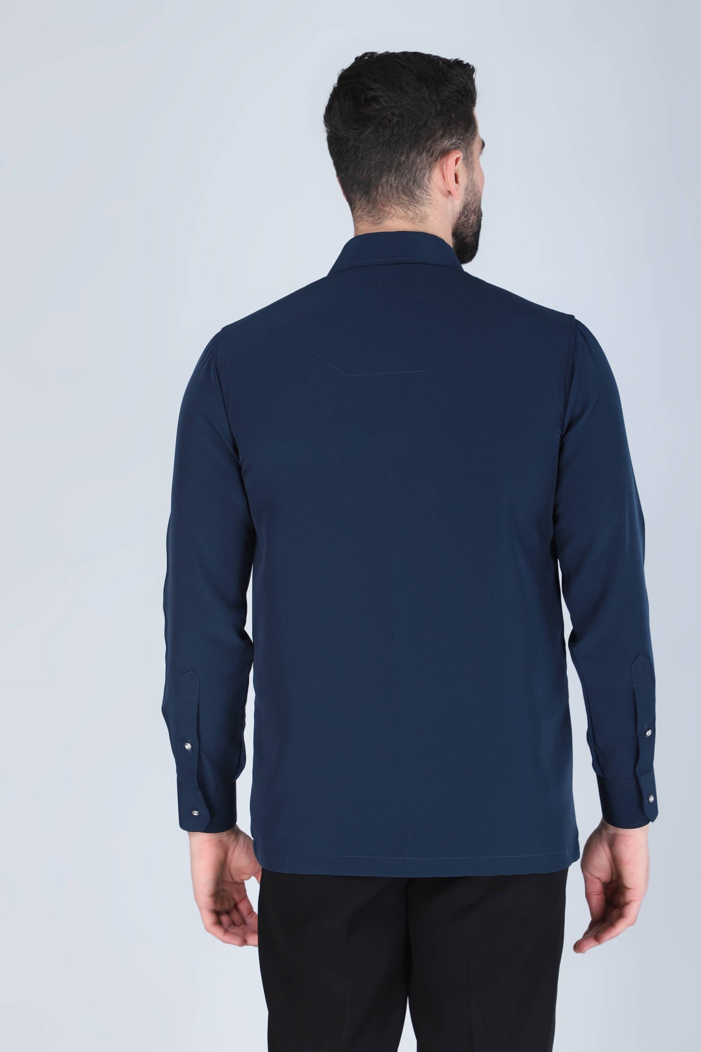 Navy Blue Hand Embroidered Shirt for Men