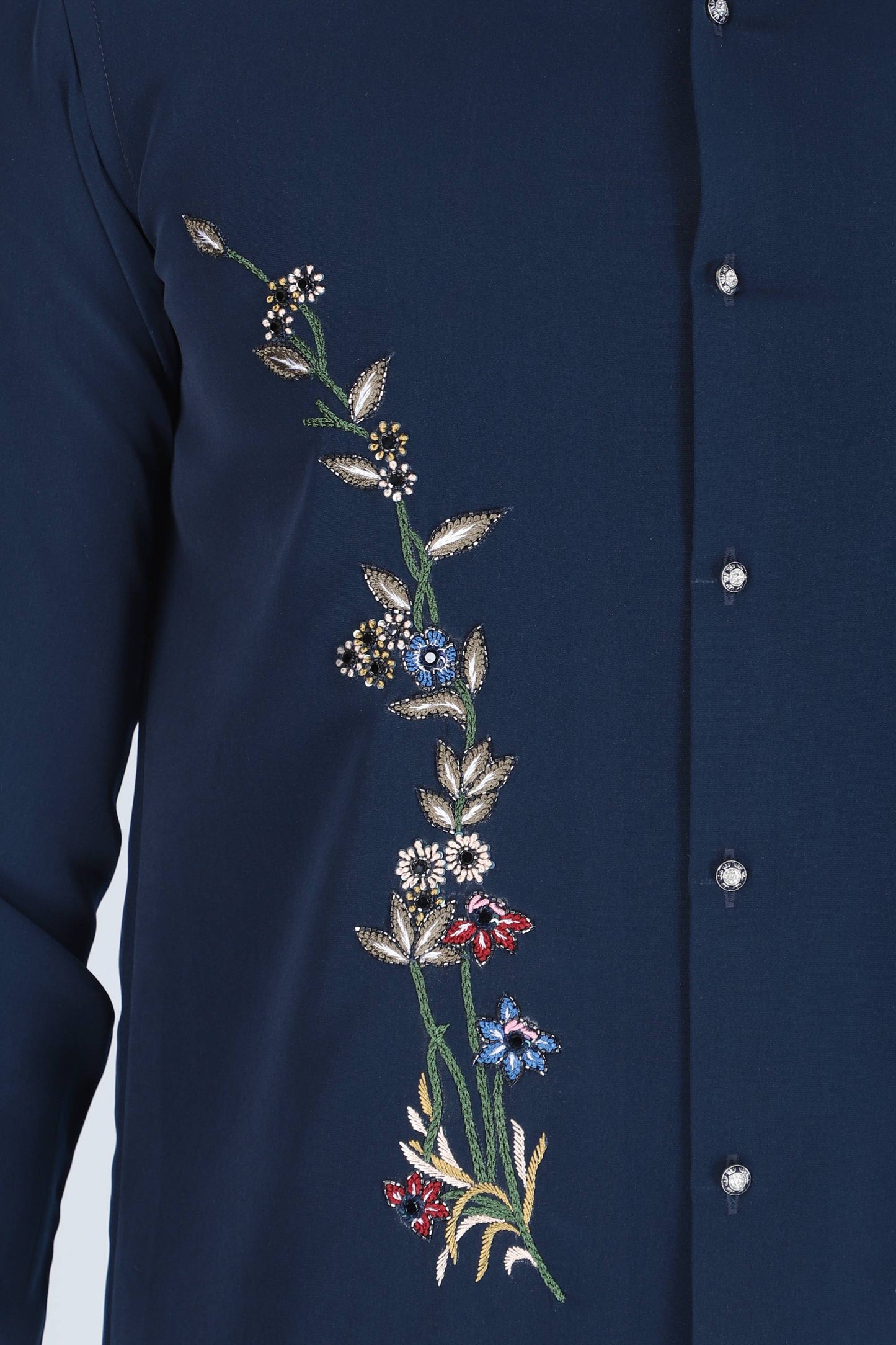 Navy Blue Hand Embroidered Shirt for Men