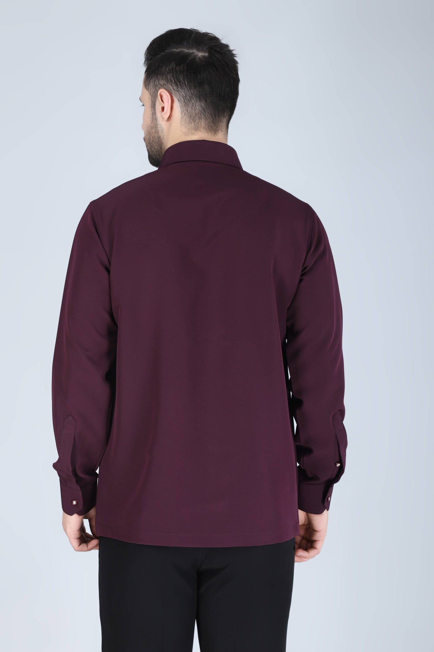 Purplish Wine Hand Embroidered Motif Shirt for Men