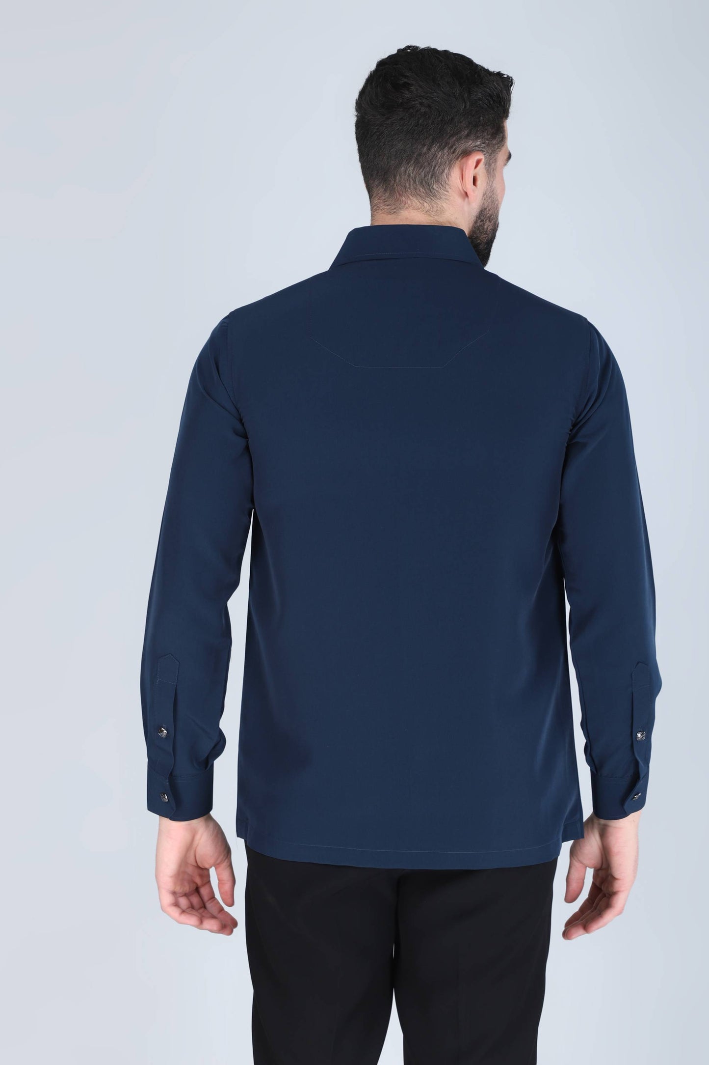 Navy Blue Hand Embroidered Shirt for Men