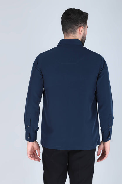Navy Blue Hand Embroidered Shirt for Men