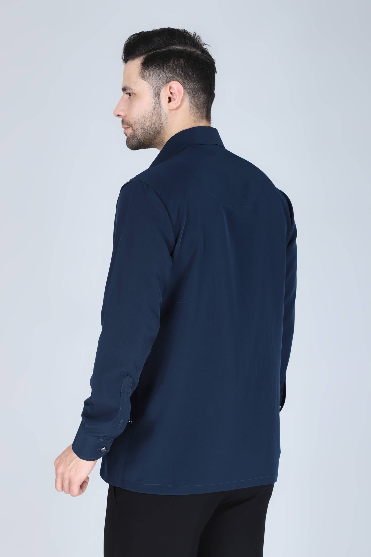 Navy Blue Hand Embroidered Shirt for Men