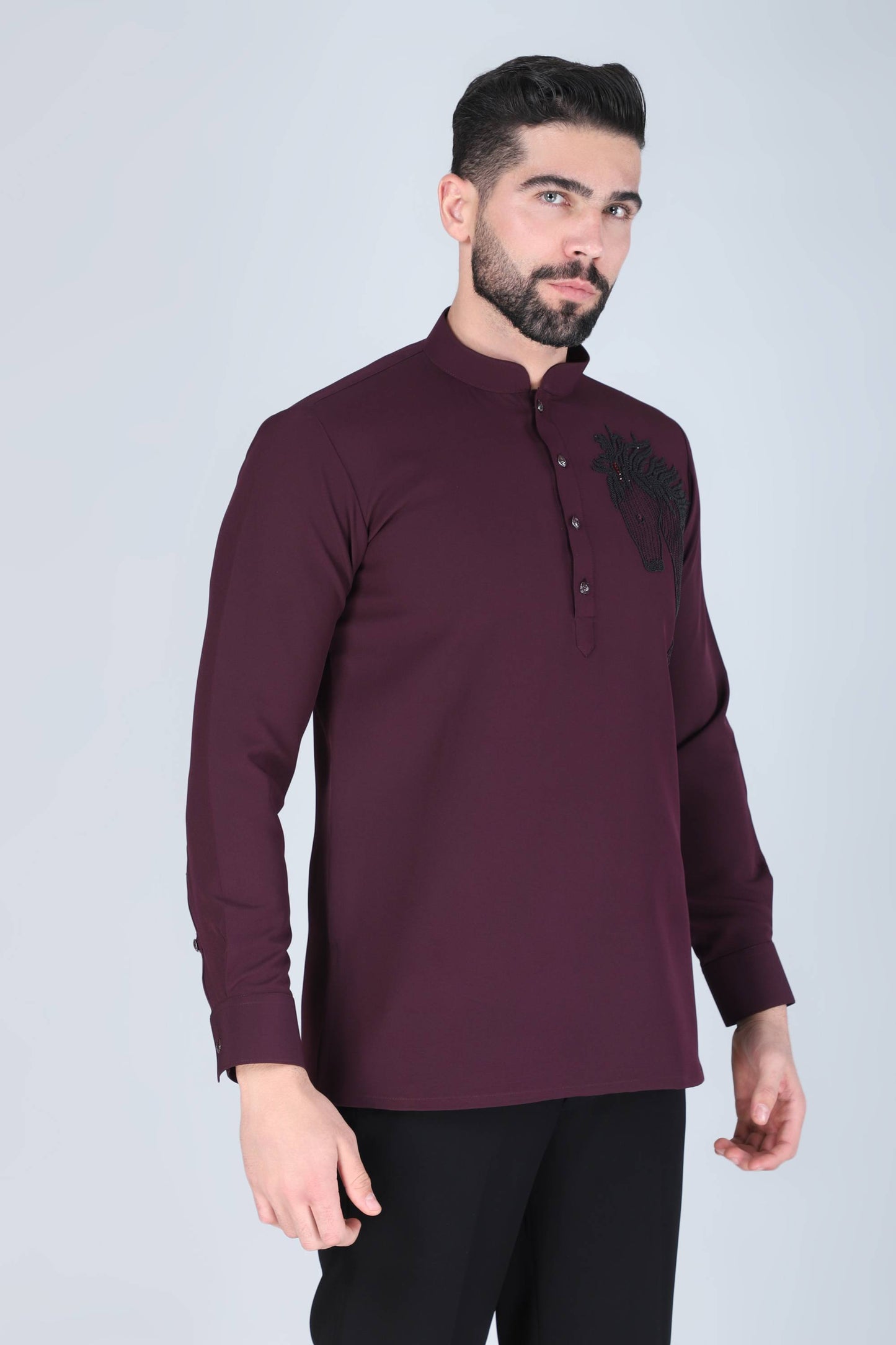 Purplish Wine Horse Motif Shirt for Men
