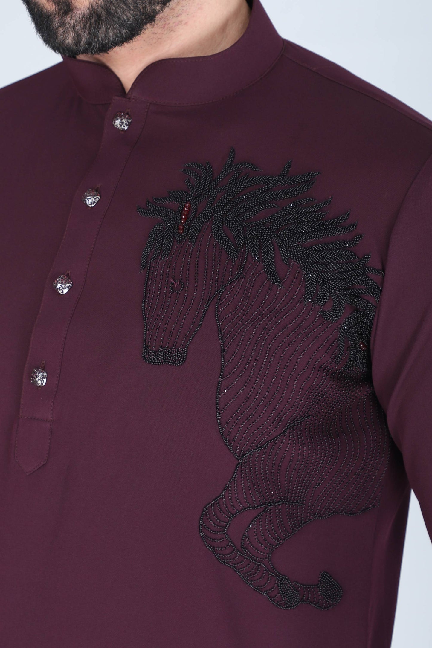 Purplish Wine Horse Motif Shirt for Men