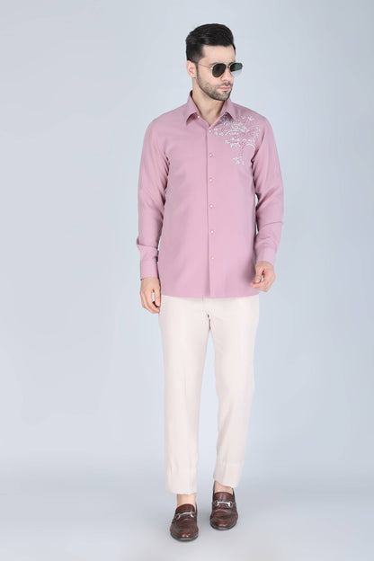 Pink Hand Embroidered Shirt for men