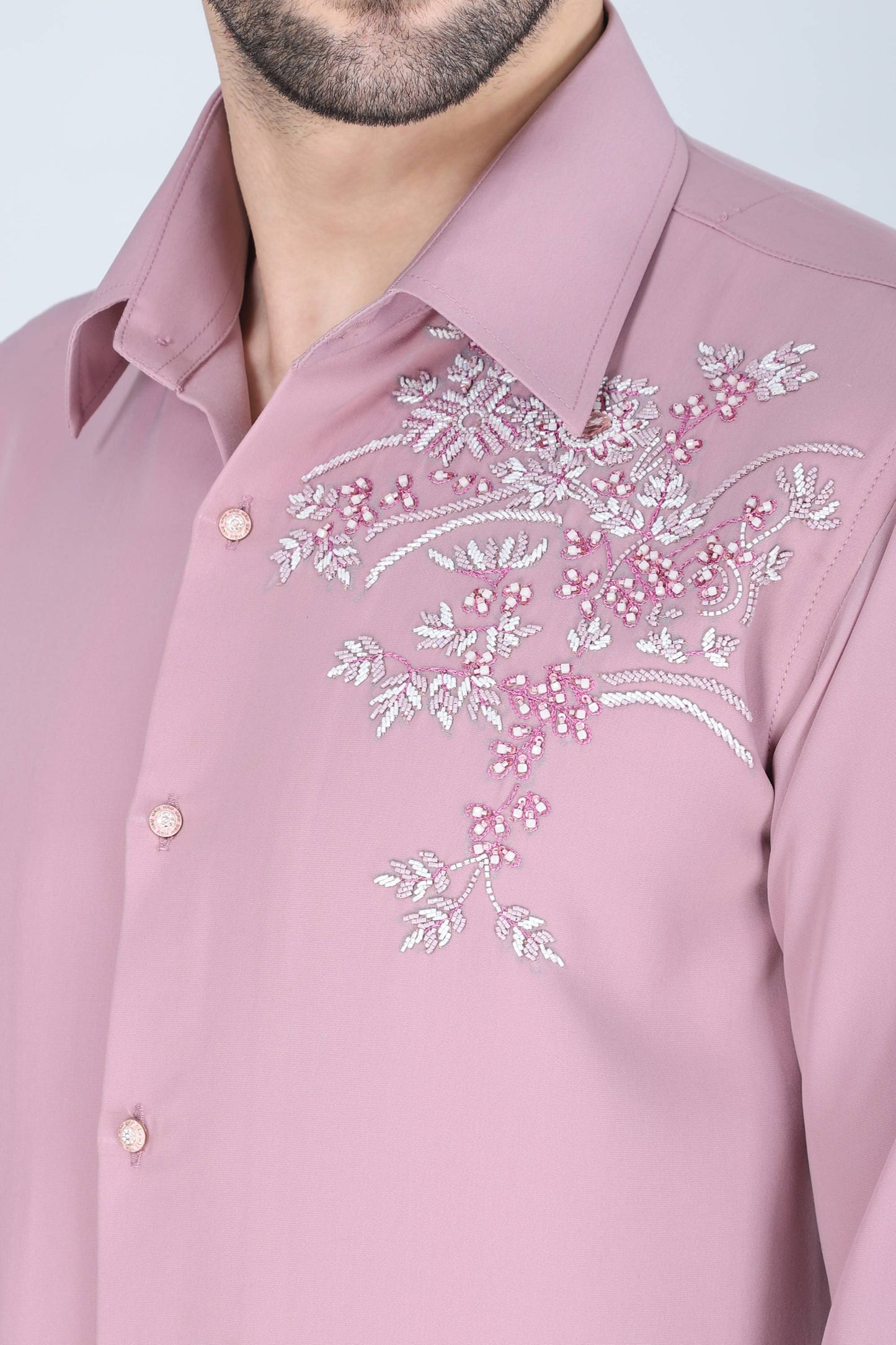 Pink Hand Embroidered Shirt for men