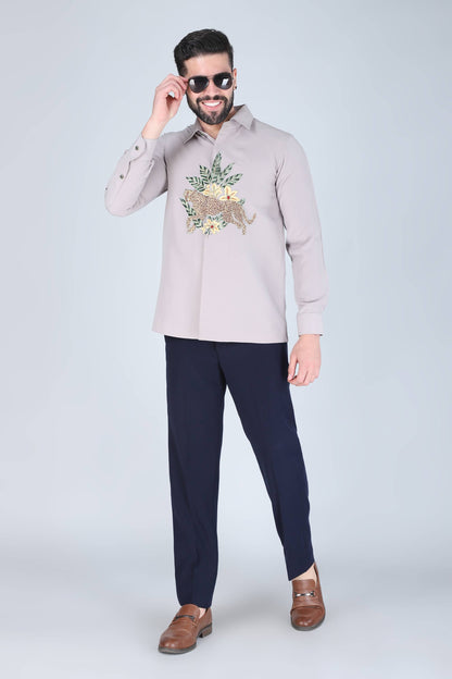 Light Grey Hand embroidered Shirt for Men