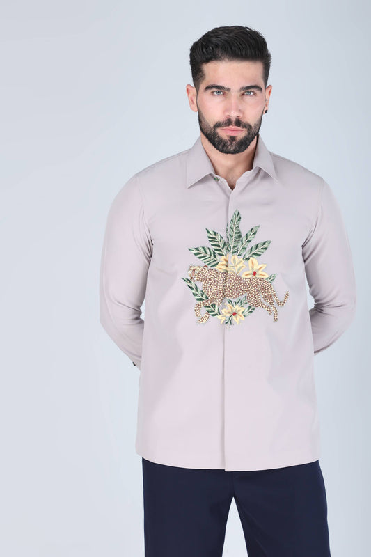 Light Grey Hand embroidered Shirt for Men