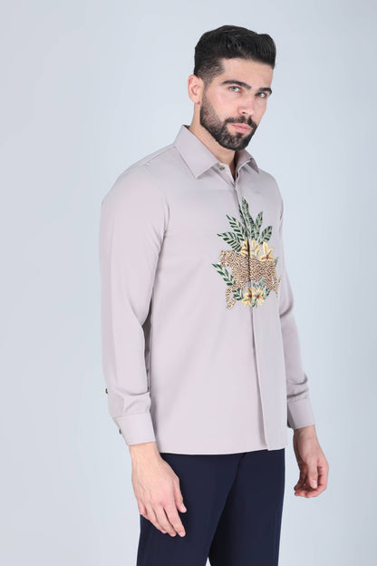 Light Grey Hand embroidered Shirt for Men