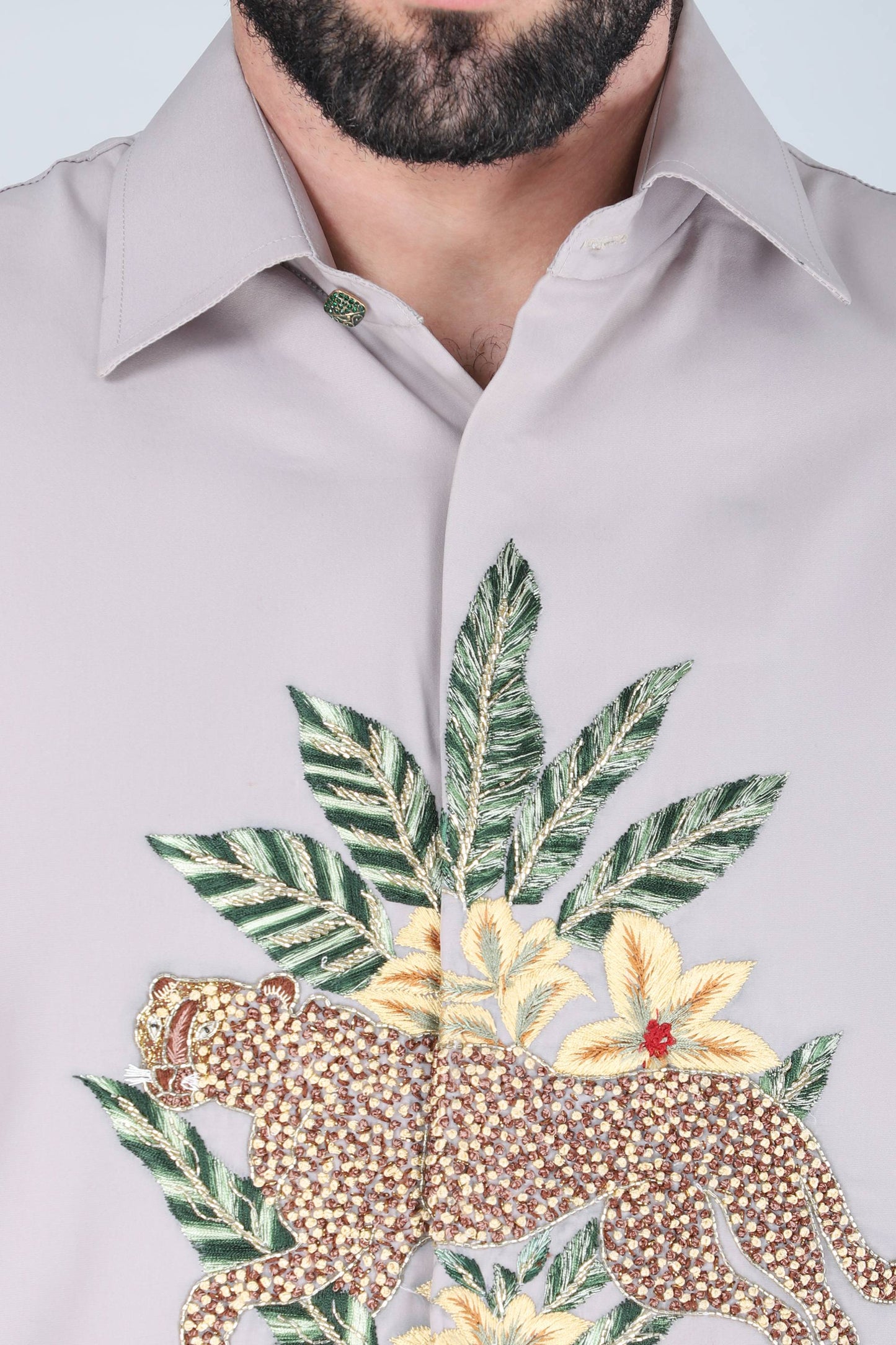 Light Grey Hand embroidered Shirt for Men