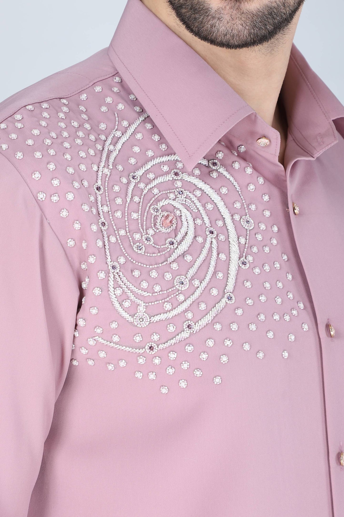 Pink Hand Embroidered Shirt for Men