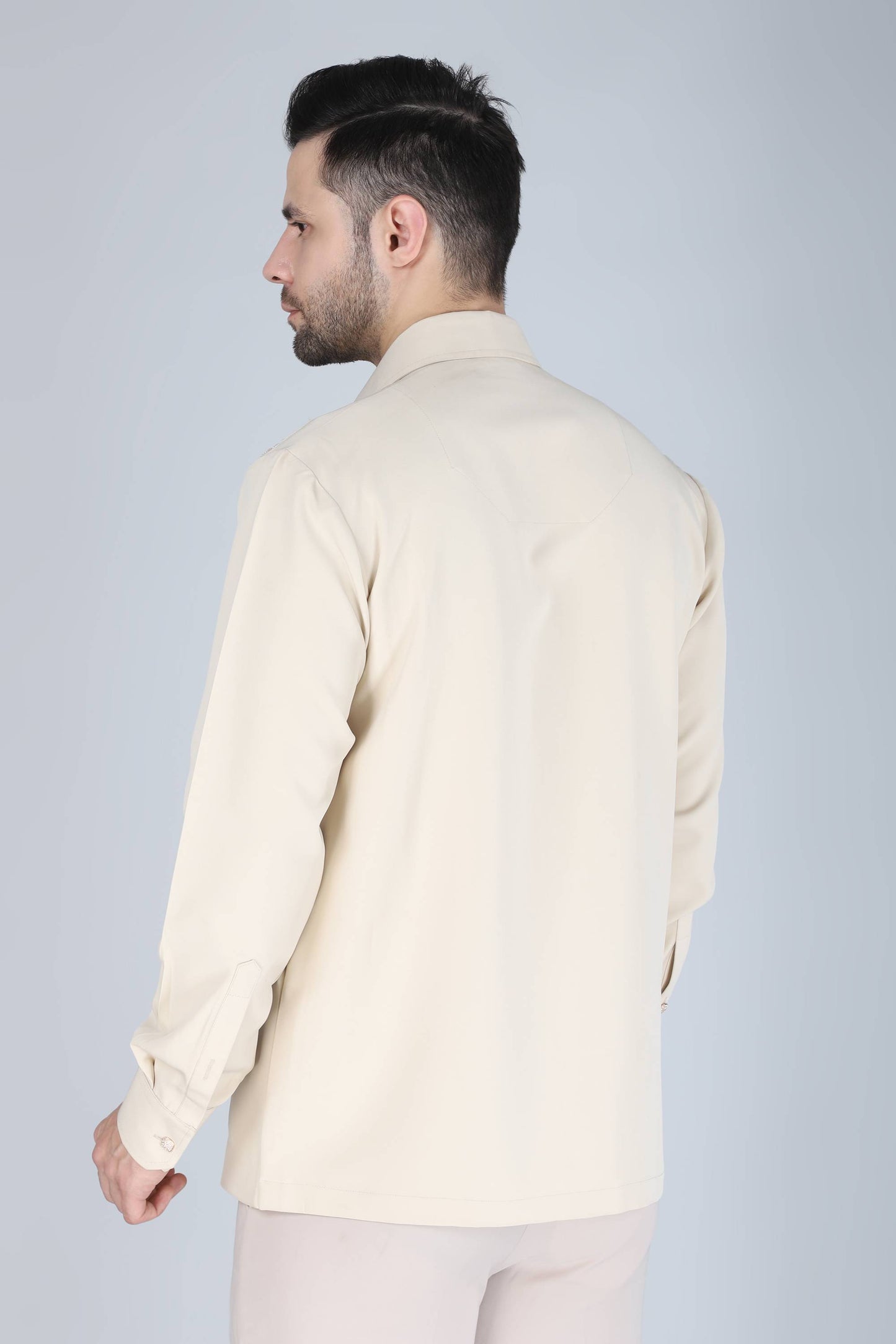 Cream Hand Embroidered Shirt for Men