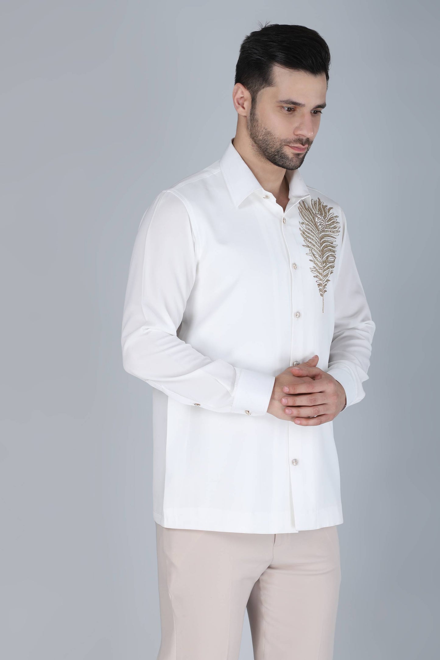 White Hand Embroidered shirt for men