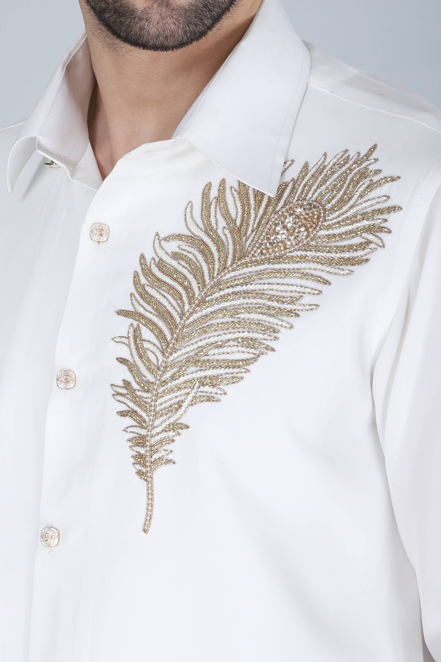 White Hand Embroidered shirt for men