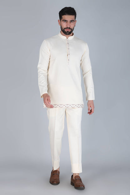 Ivory Multicolor Thread And Sequins Embroidered Short Indowestern