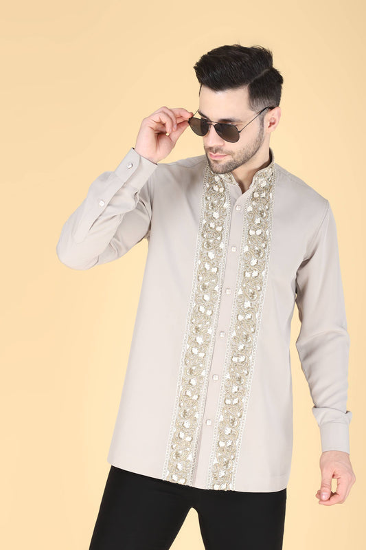 Grey Hand embroidered Shirt for Men