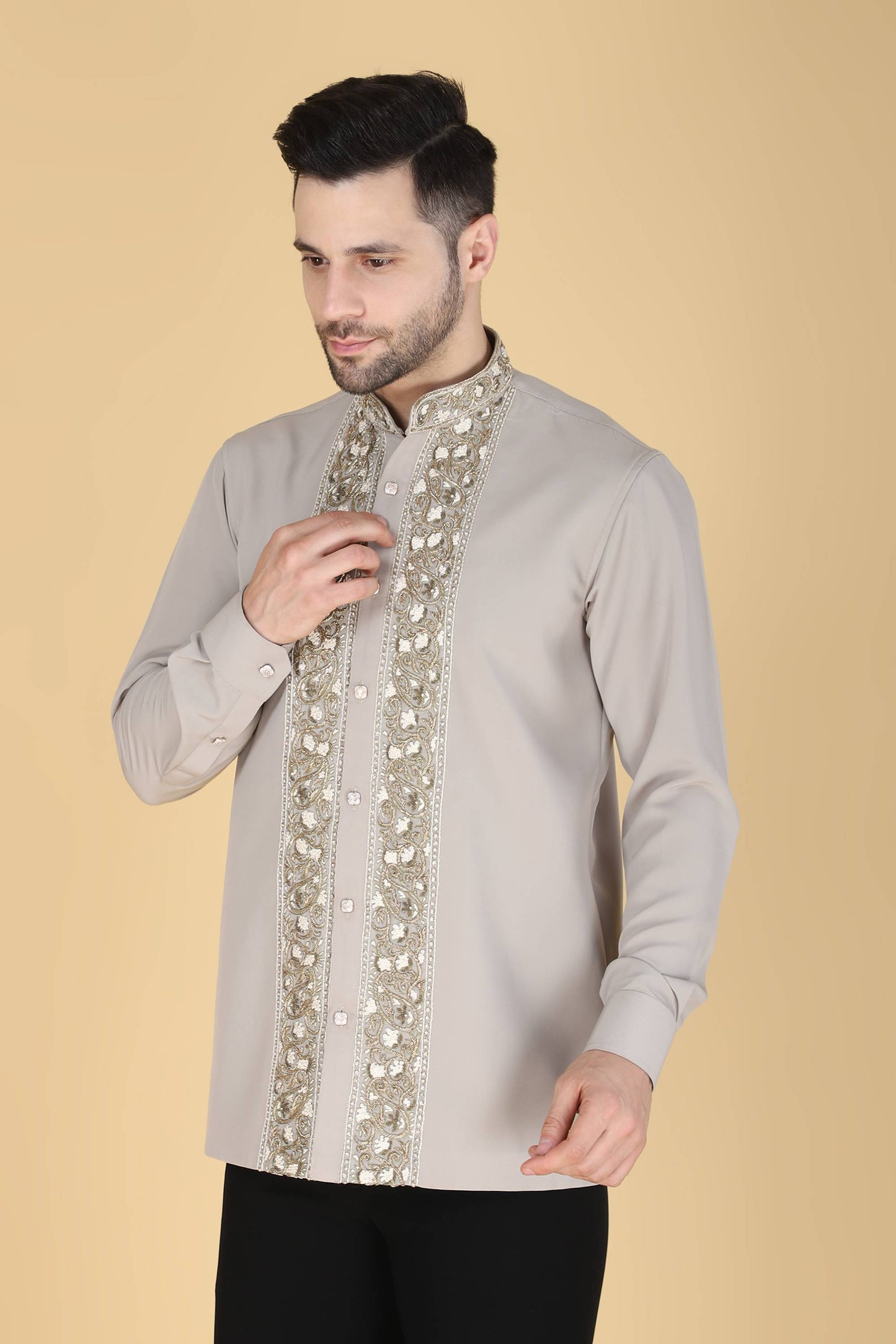 Grey Hand embroidered Shirt for Men