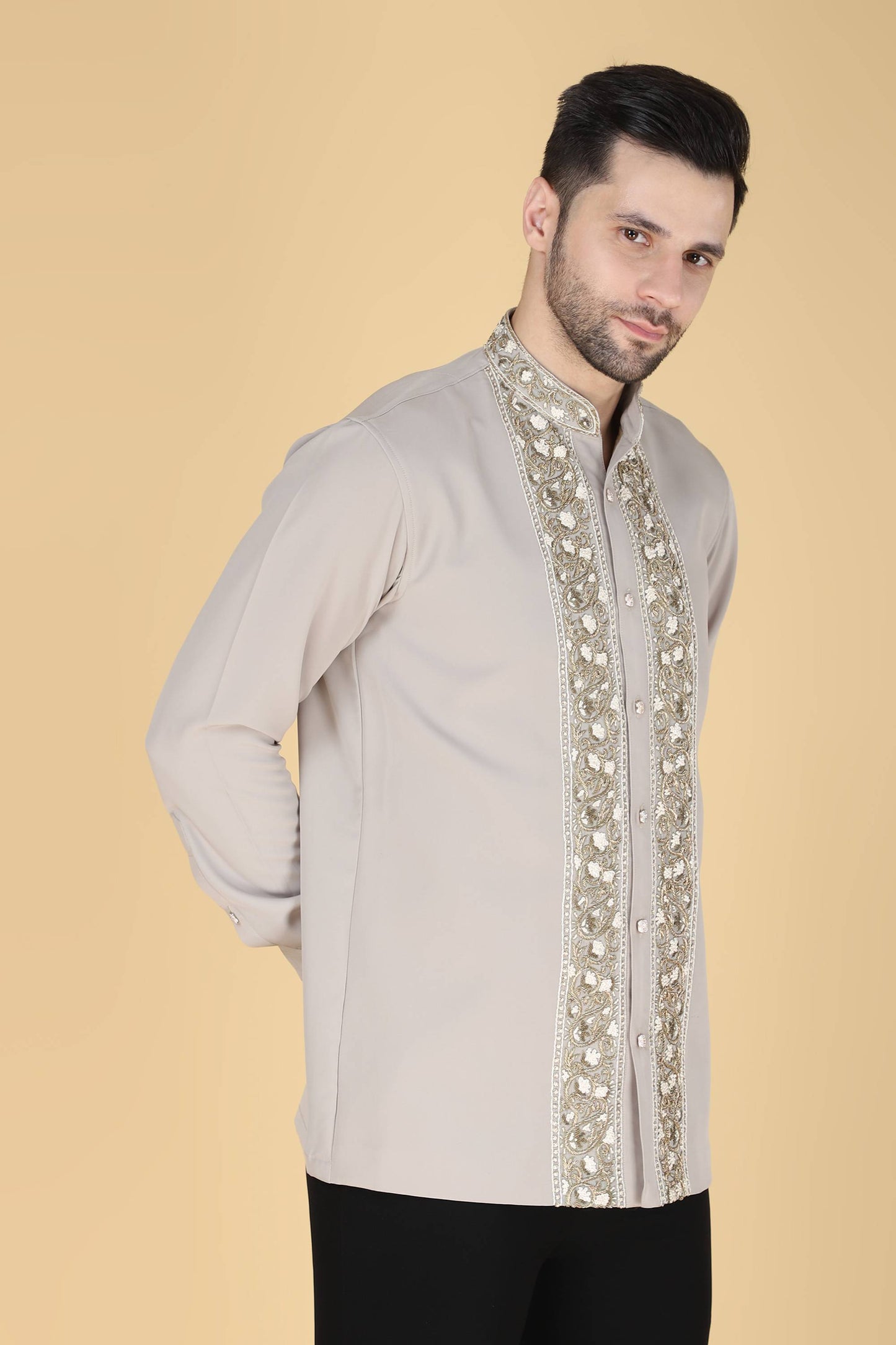 Grey Hand embroidered Shirt for Men