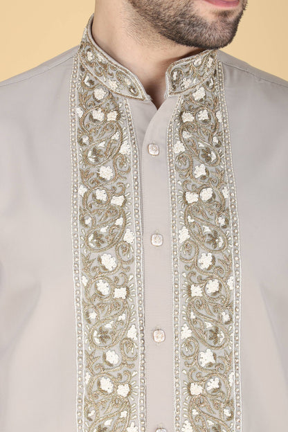 Grey Hand embroidered Shirt for Men