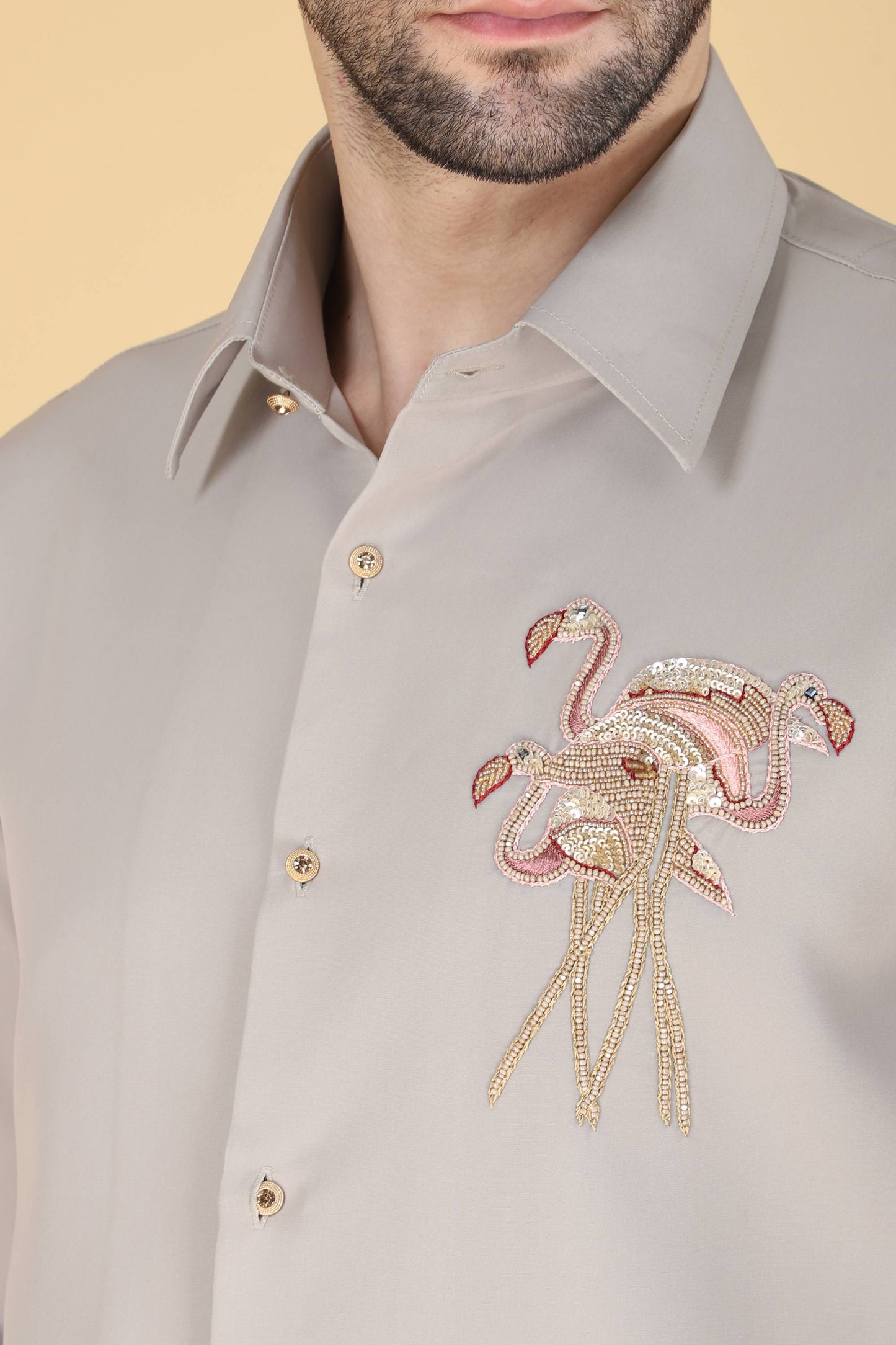 Light Grey Hand Embroidered Shirt for Men