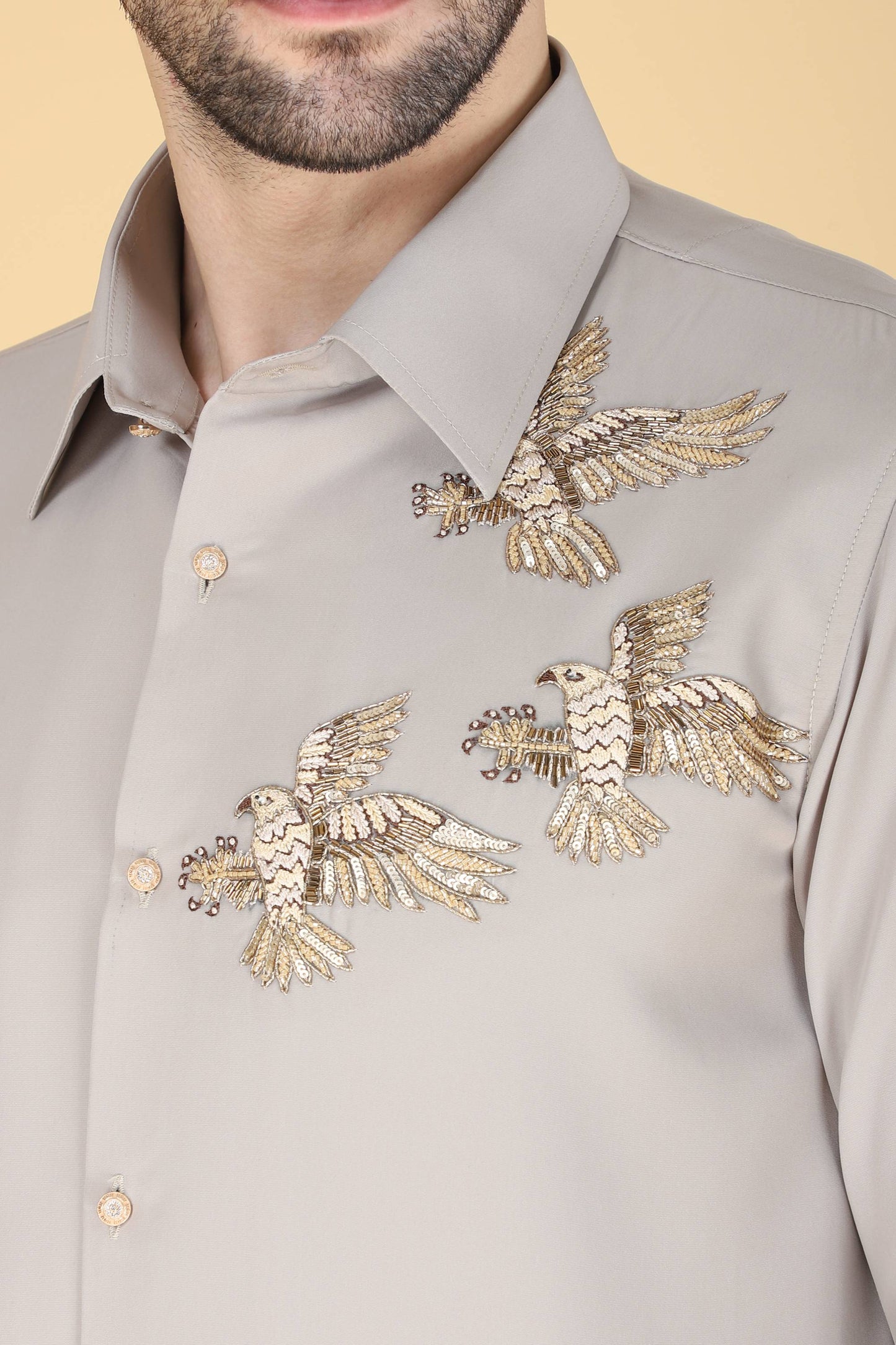 Light Grey Hand embroidered Shirt for Men