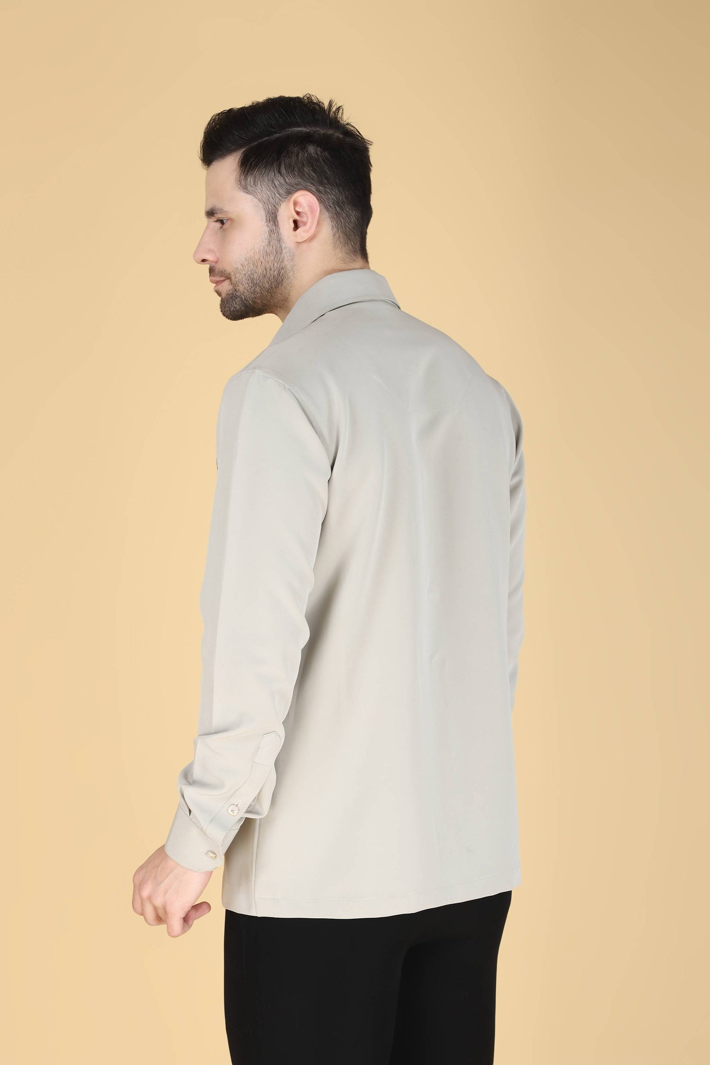 Light Grey Hand Embroidered Shirt For Men