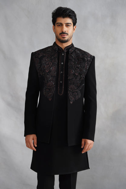 Black Indowestern Handwork with Stone and Pearl on Italian Fabric