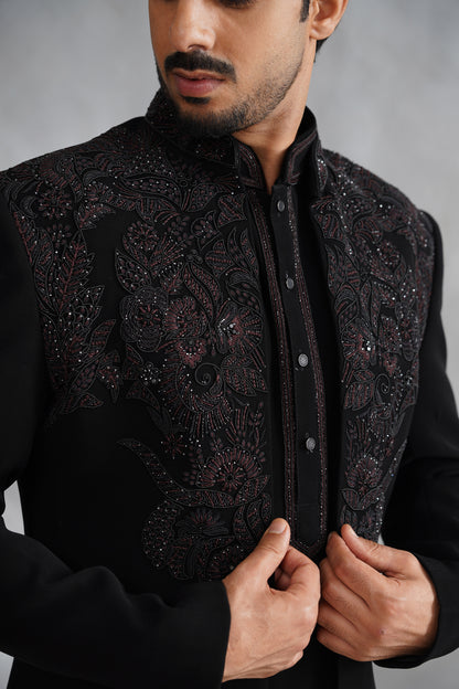 Black Indowestern Handwork with Stone and Pearl on Italian Fabric