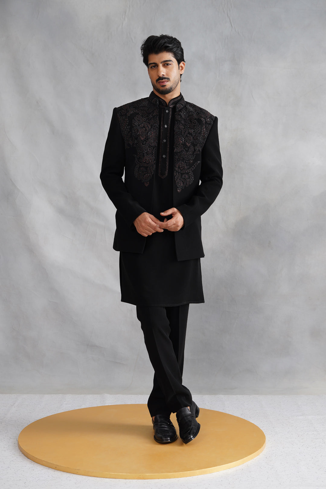 Black Indowestern Handwork with Stone and Pearl on Italian Fabric