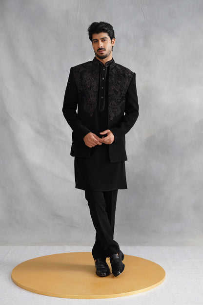 Black Indowestern Handwork with Stone and Pearl on Italian Fabric
