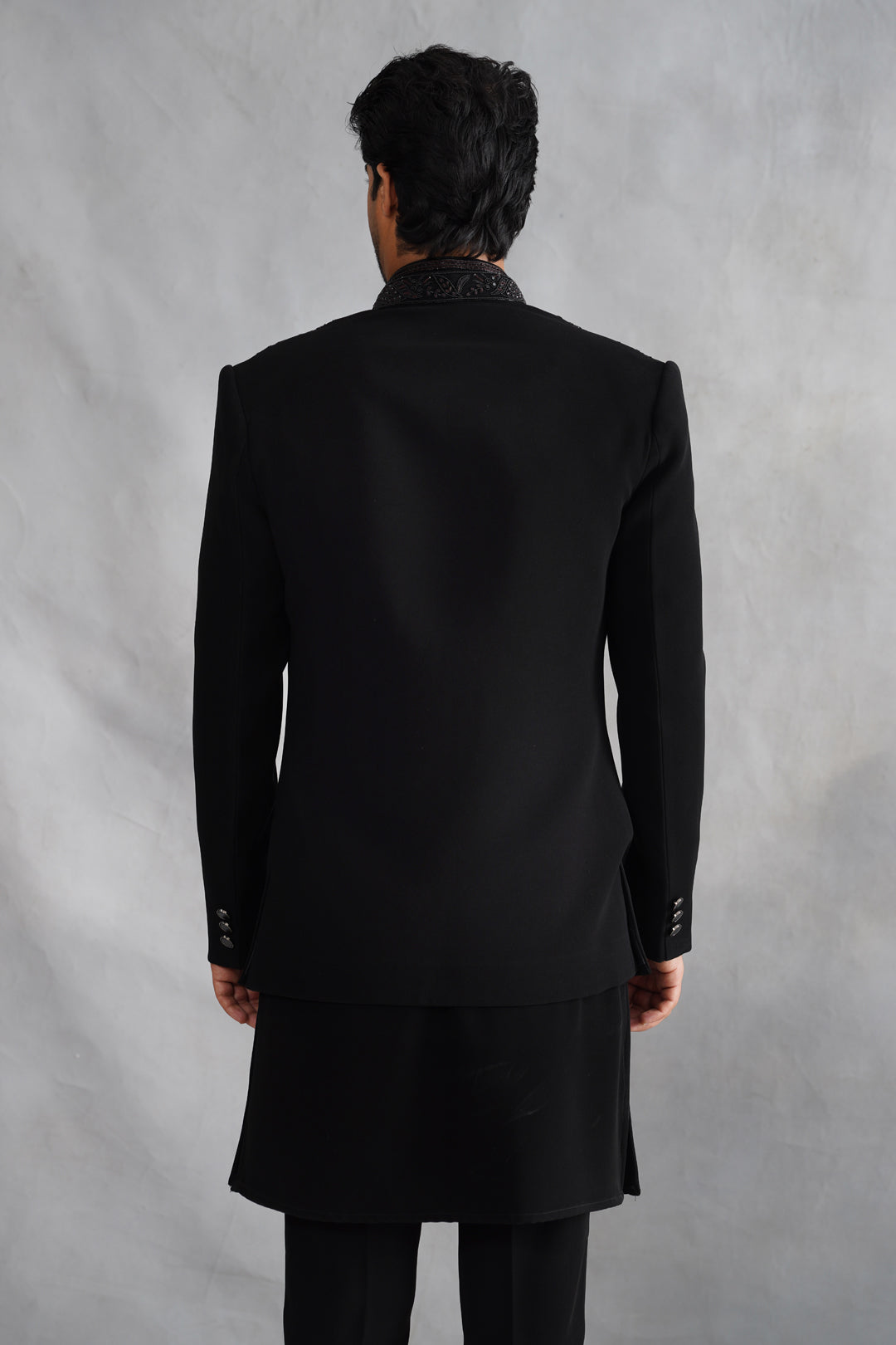 Black Indowestern Handwork with Stone and Pearl on Italian Fabric