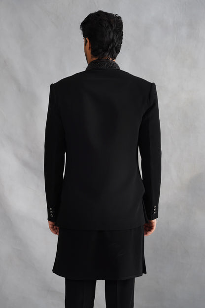 Black Indowestern Handwork with Stone and Pearl on Italian Fabric