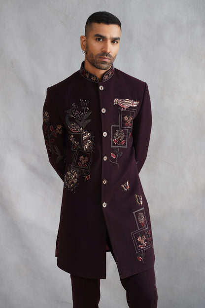 Maroon Zardozi Work Indowestern on Italian Fabric