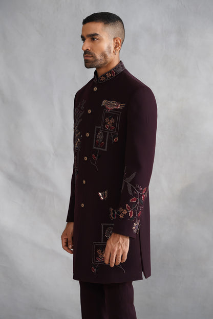Maroon Zardozi Work Indowestern on Italian Fabric