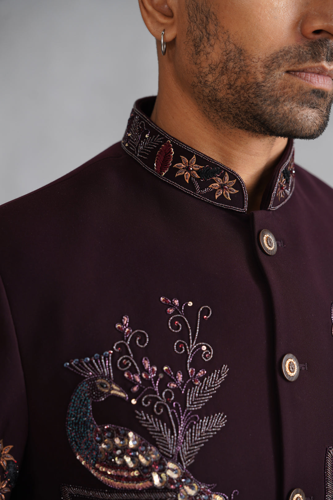 Maroon Zardozi Work Indowestern on Italian Fabric