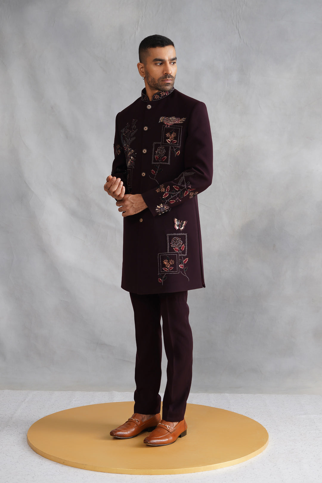 Maroon Zardozi Work Indowestern on Italian Fabric