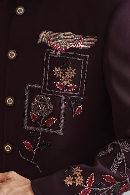 Shop wine indo western on suiting fabric
