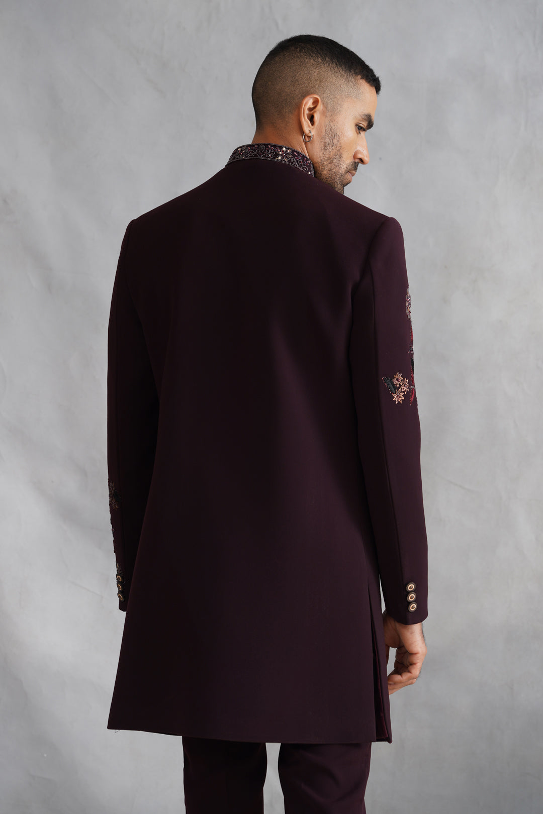 Maroon Zardozi Work Indowestern on Italian Fabric