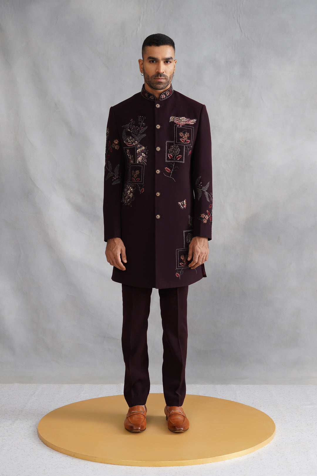 Maroon Zardozi Work Indowestern on Italian Fabric