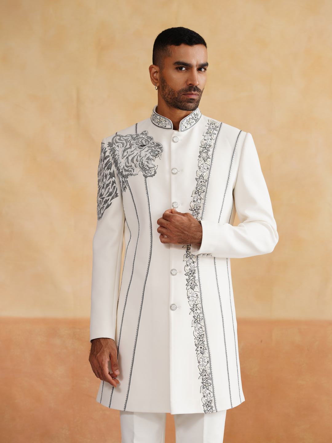 Off White Indowestern with Cutdana and Thread Embroidery