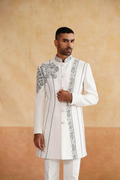 Off White Indowestern with Cutdana and Thread Embroidery