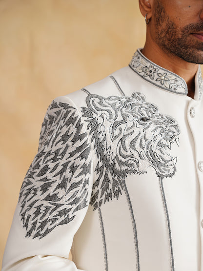 Off White Indowestern with Cutdana and Thread Embroidery