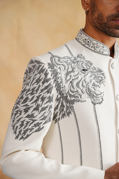 Off White Indowestern with Cutdana and Thread Embroidery