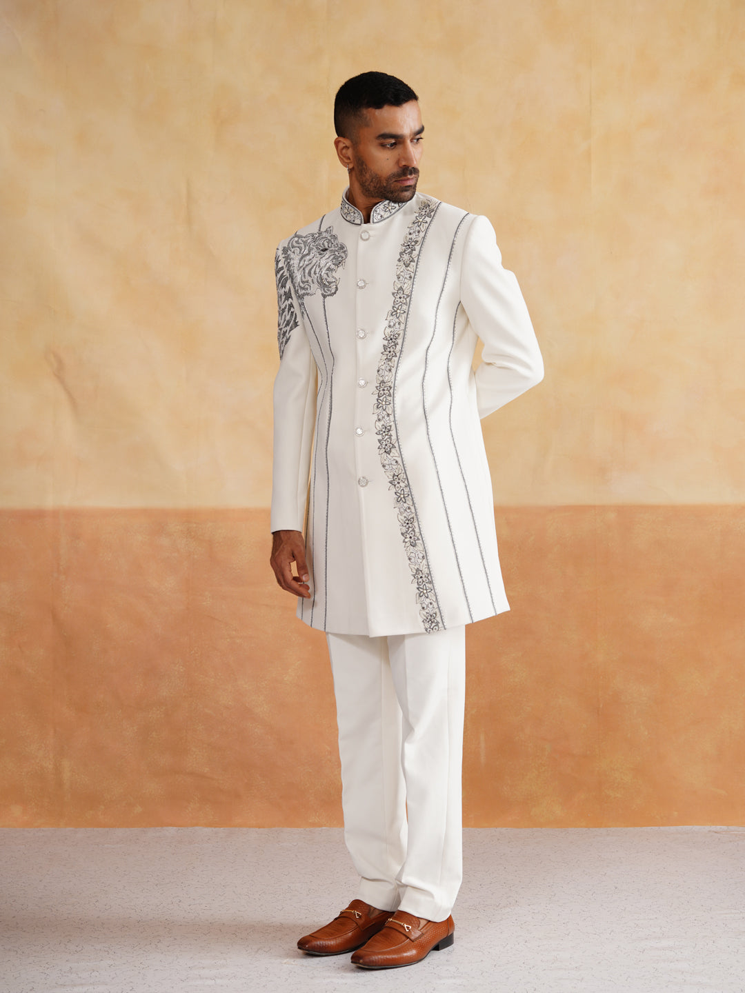 Off White Indowestern with Cutdana and Thread Embroidery