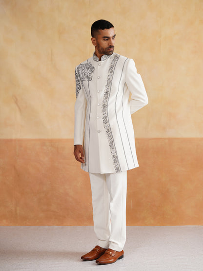 Off White Indowestern with Cutdana and Thread Embroidery