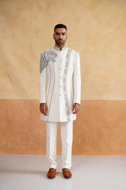 Off White Indowestern with Cutdana and Thread Embroidery